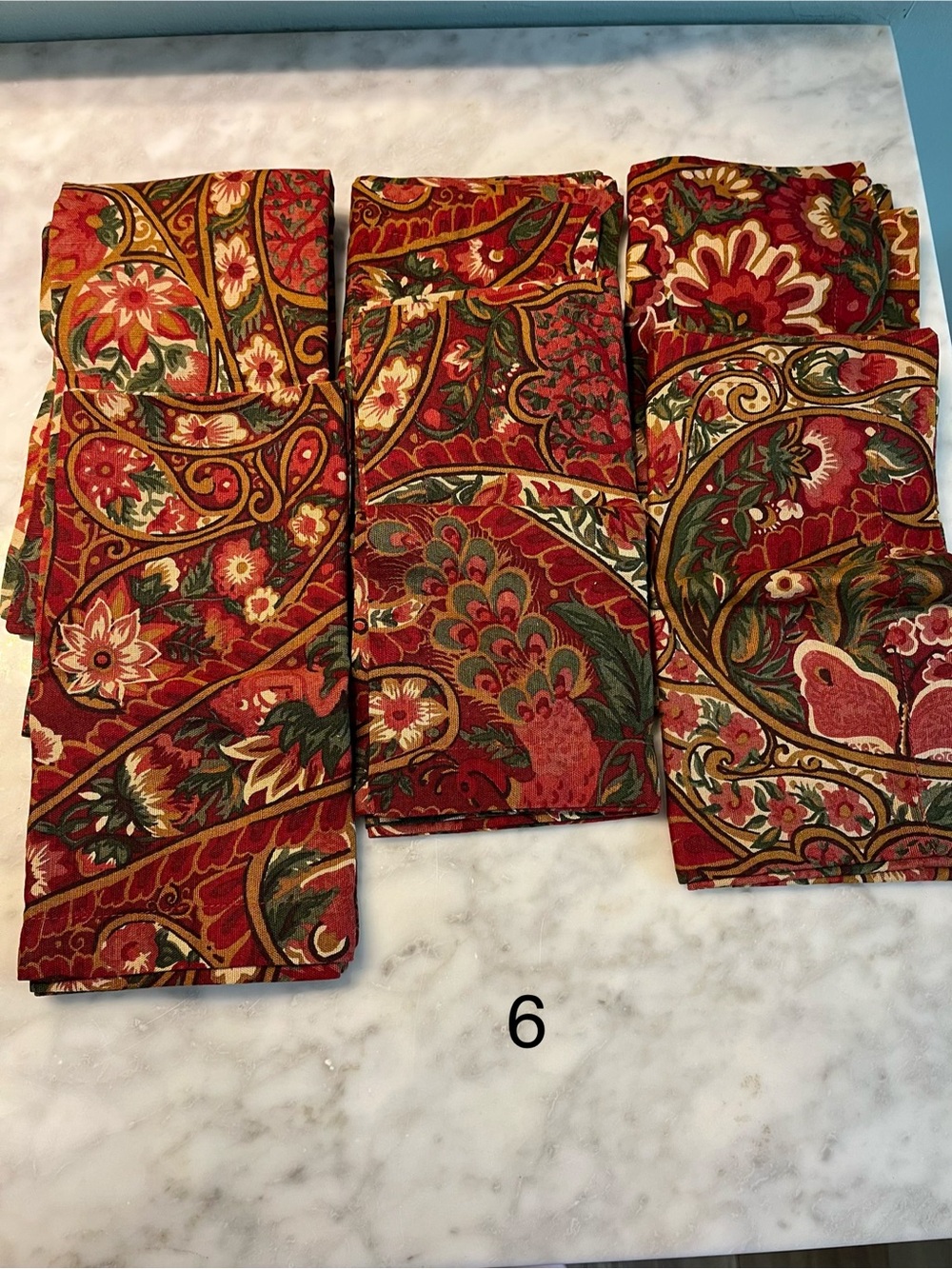 Pottery Barn Red Paisley Floral Table Linens